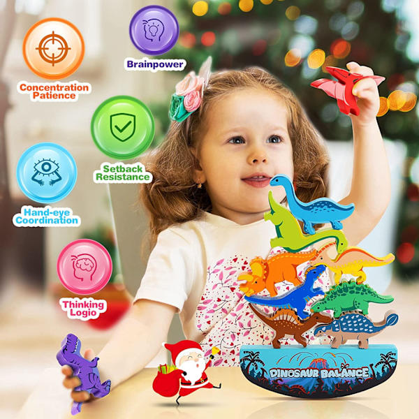 Träleksaker med dinosaurier - Staplingsleksaker - Montessori-spel & -gåvor