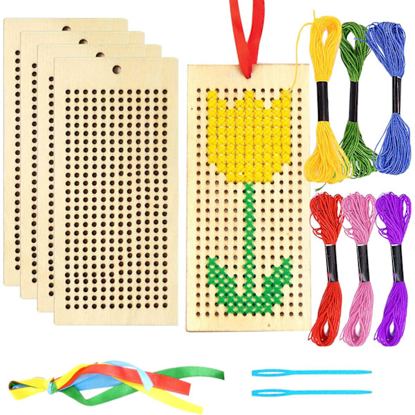 Träkorsstygnsbokmärkeskit, 5-pack broderistarterkit