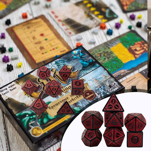 7 kappaletta monimuotoisia noppia 20-sivuisia roolipelien noppia monimuotoisia noppasarjoja värillisiä noppaa pusseilla DND RPG MTG:lle (punainen)