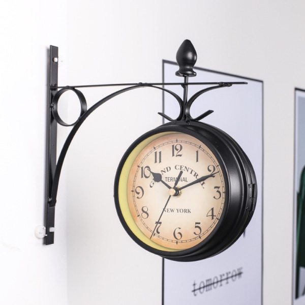 Sort moderne veggklokke Dobbeltsidig klokke med stativ, 21,5 cm, R
