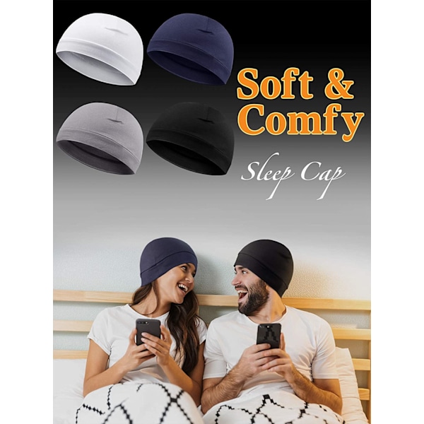4 Skull Caps Menn Myk Bomulls Beanie Sovehatter Stretch Hjelm Multifunksjonell Liner Hodeplagg for Menn Kvinner