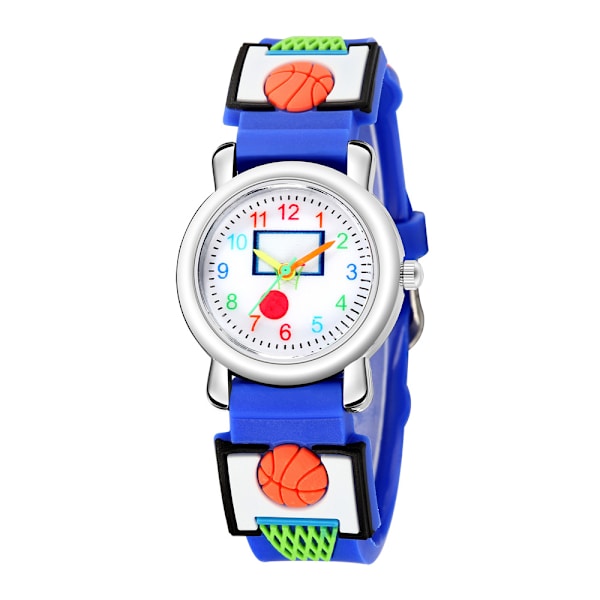 Børne ur (Blå, Basketball), Børns Vandtætte Armbåndsur Kvarts Urværk, 3D Tegneserie Design, Digitalt Børneur til 3 År til 11 År Gamle Pige Dreng