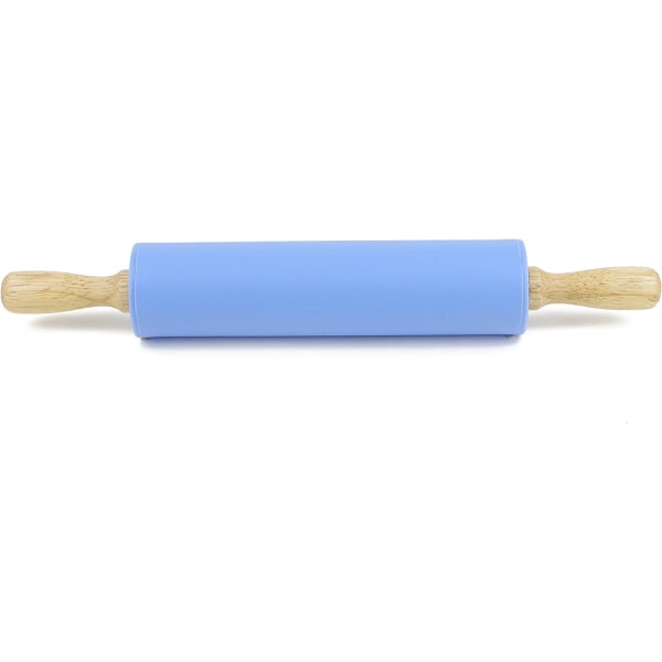1 silikon kjevle non-stick overflate trehåndtak (blå)