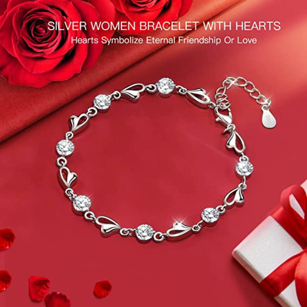 Sølvarmbånd for kvinner, 925 sterling sølv hjertearmbånd F