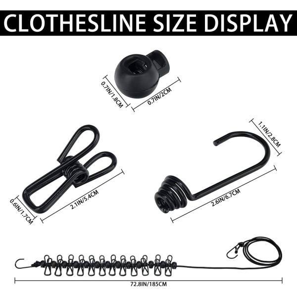 2 st Klädstreck, Bärbar Elastisk Justerbar Retractable Utomhus