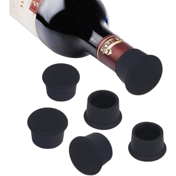 Black - Set of 6 silicone wine stoppers, round stoppers, beer st