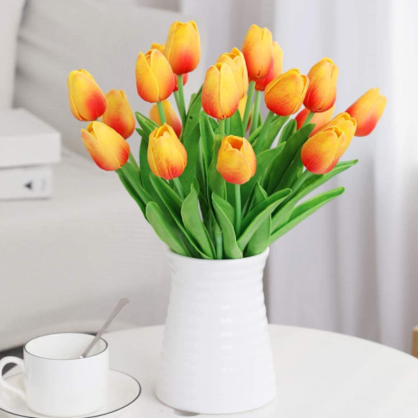 10 st orange konstgjorda tulpaner, konstgjorda blommor i latexmaterial B