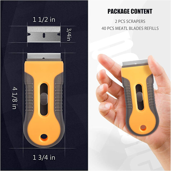 2 stk. skraper med barberblad, plastskraper med barberblad
