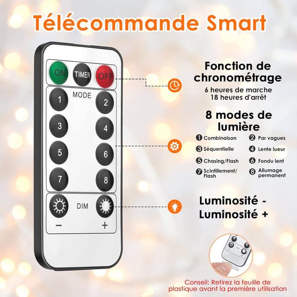 Gardinstrenglys 3 * 3M 300 LED 8 Lysmoduser, USB