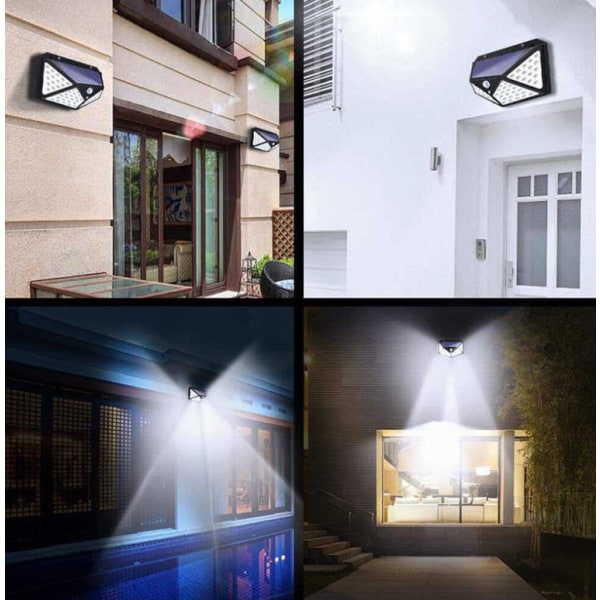4-pack solcellslampor för utomhusbruk 100 LED solcellsladdningsbar vägglampa fyrsidig belysningskropp ljussensor