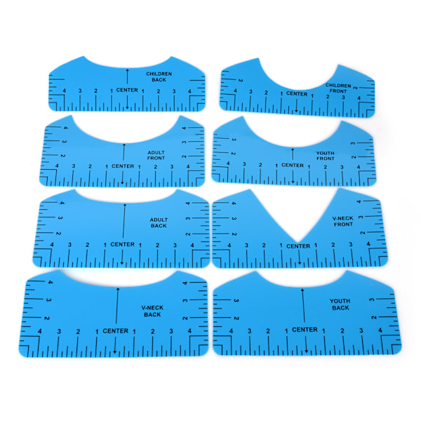 T-shirt lineal guide (blå), 8 stykker høj præcision T-shirt justering