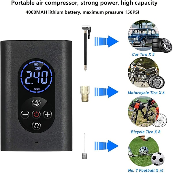 Bærbar luftkompressor elektrisk luft pumpe 4000Mah 150Psi Portabl