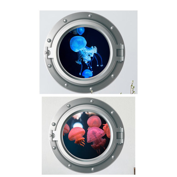 Two sets of 35x35cm simulated porthole submarine jellyfish wall