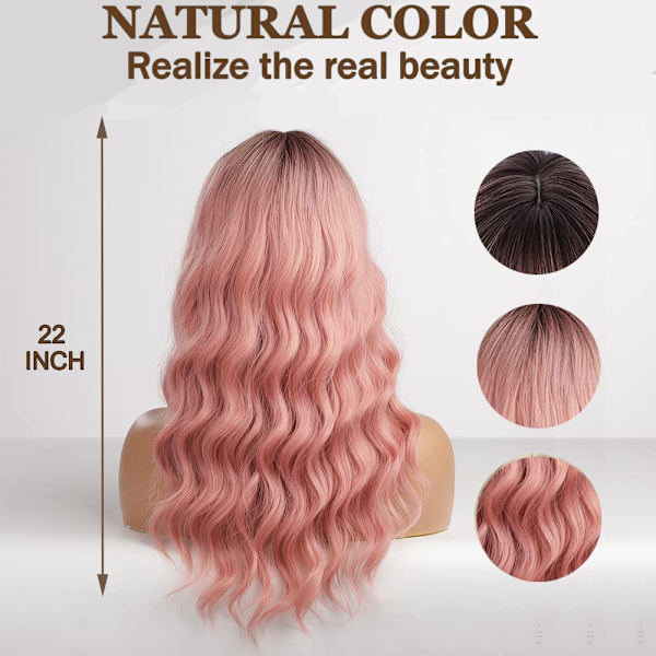 Rosa Ombre Wavy Värmebeständig Syntetisk Peruk med Lugg för Del