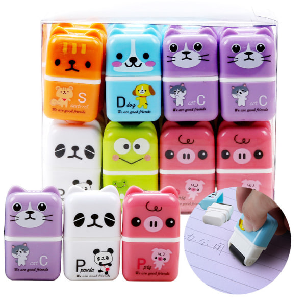 Set of 24 Cute Pencil Erasers, Cartoon Erasers with Cover and Rol