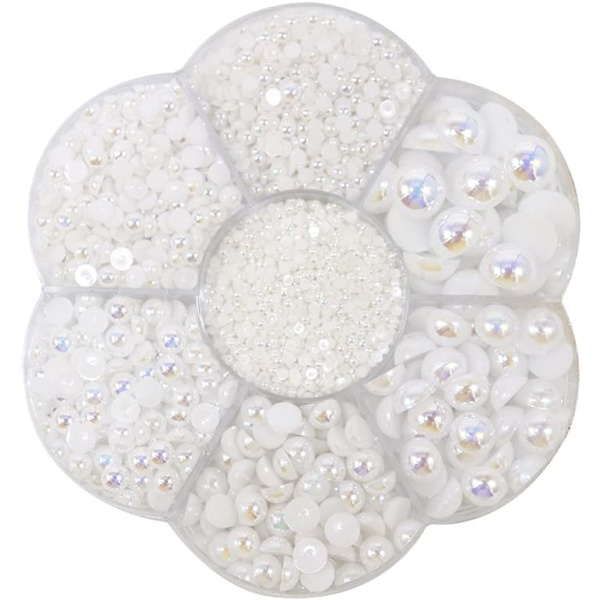 Cirka 5600 stycken blandade storlekar DIY halv pärla pärla platt ba