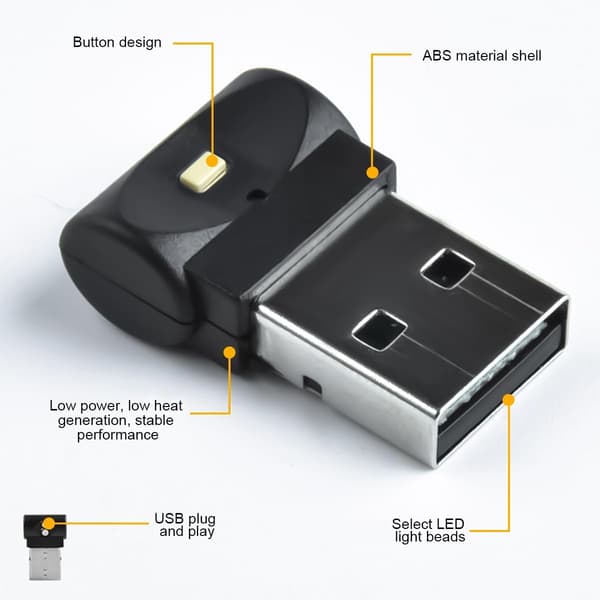 USB Bil Ambient Belysning, Mini 7 Farver Knap Kontrol LED Modellering Interiørlys til Biler, Laptops, USB Stik