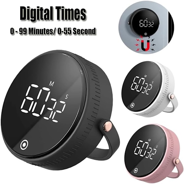 (Farge: Svart) Kjøkkenstoppeklokke, digital timer, manuell nedtelling