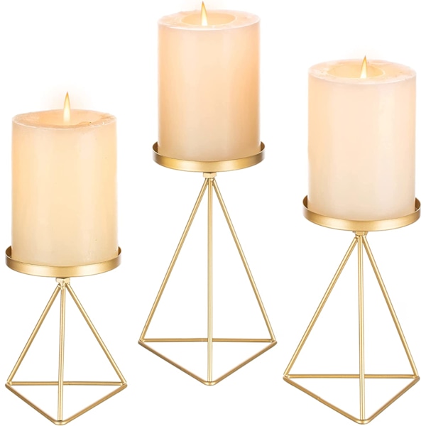 Metalljusstakar - Set med 3 guldjusstakar, modern geom
