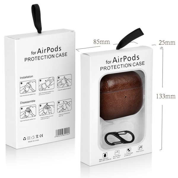 Svart lærveske for AirPods 3 (2021), Premium ekte skinn