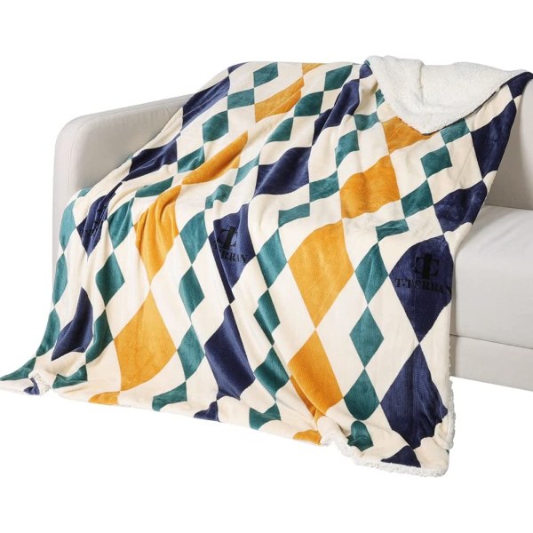 Varmt og blødt gult og blåt fleece tæppe, hyggelig Sherpa sofa b