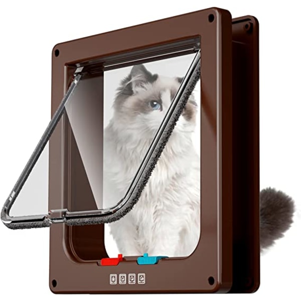 (Brown,M size 19.7*19*5.3cm)Small Cat Door (, 4 Way Locking Cat