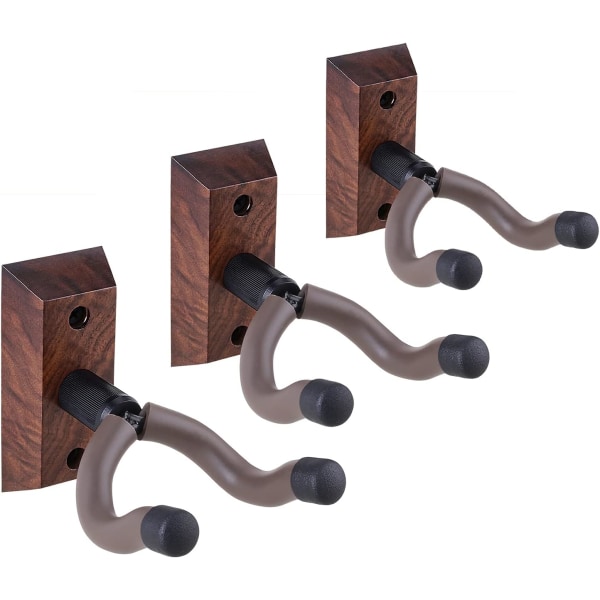 3 Pack Black Walnut Wall Hooks for Acoustic Electric Guitar Bass