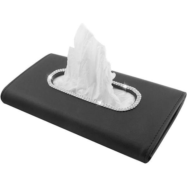 Sort - 1 Krystal Læder Bilrude Tissue Holder