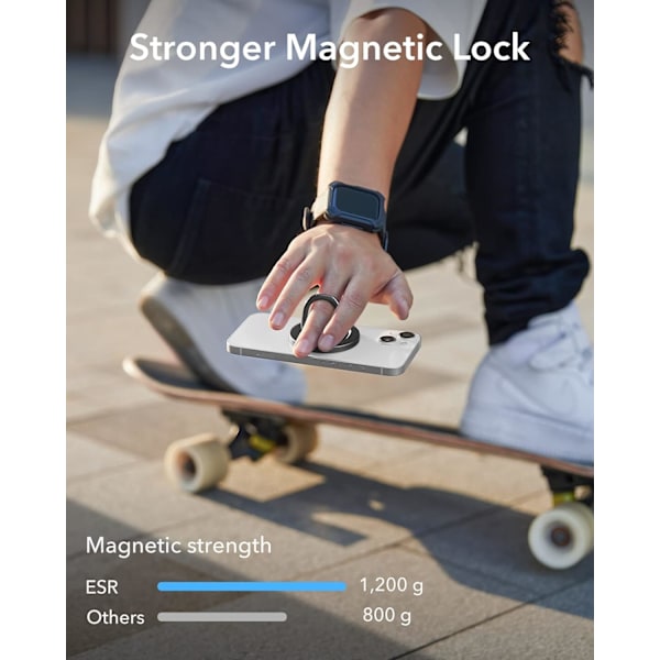 Sort Magnetisk Telefonringholder, Kompatibel med MagSafe Telefonholder, Telefongreb Kompati