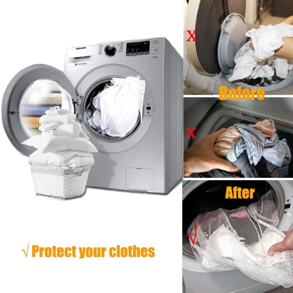 Sæt med 2 - hvid vaskepose - vasketøjsnet vaskepose - vasketøj