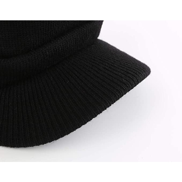 Herre Vinter Beanie Hat-Sort med Skygge Varm Dobbelt Strik Manchet Be