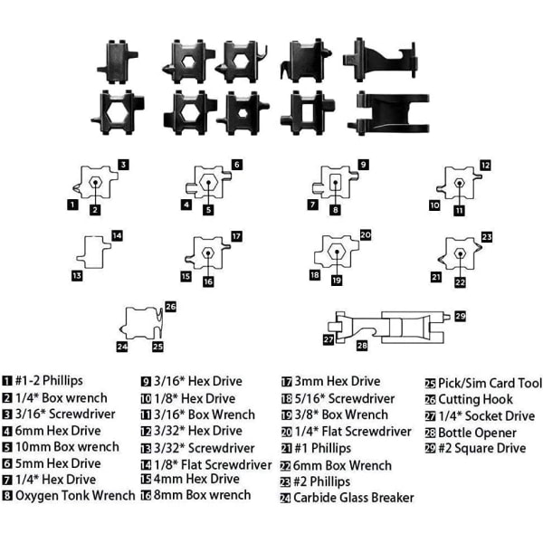 29 in 1 monitoimityökaluranneke Ystävällinen musta kiiltävä ranneke Stainl
