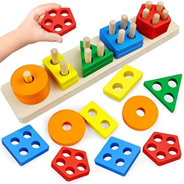 Developmental Toys for 2 3 4+ Years Old, Wooden Toys Shapes Sort