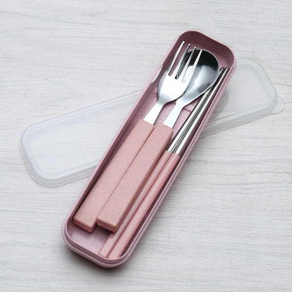 Rosa barnebestikksett, 3 delers gaffel i rustfritt stål og S