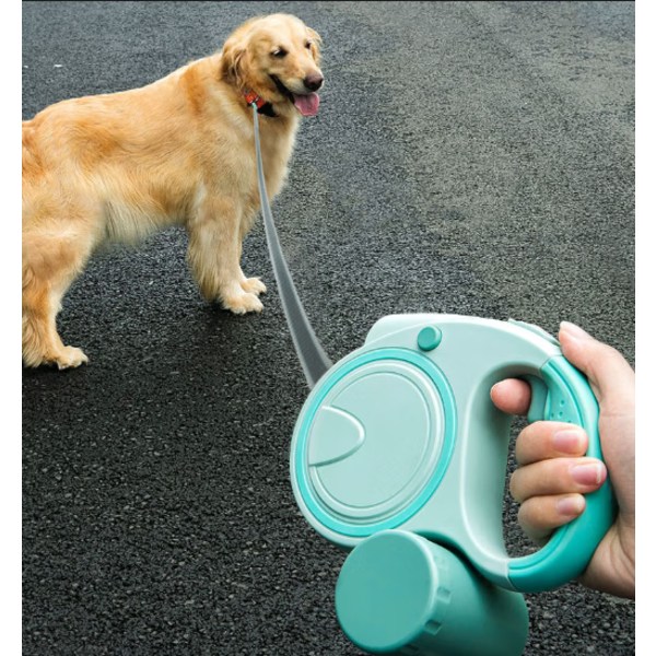 Blått indragbart hundkoppel automatiskt förlängt nylon Pet S