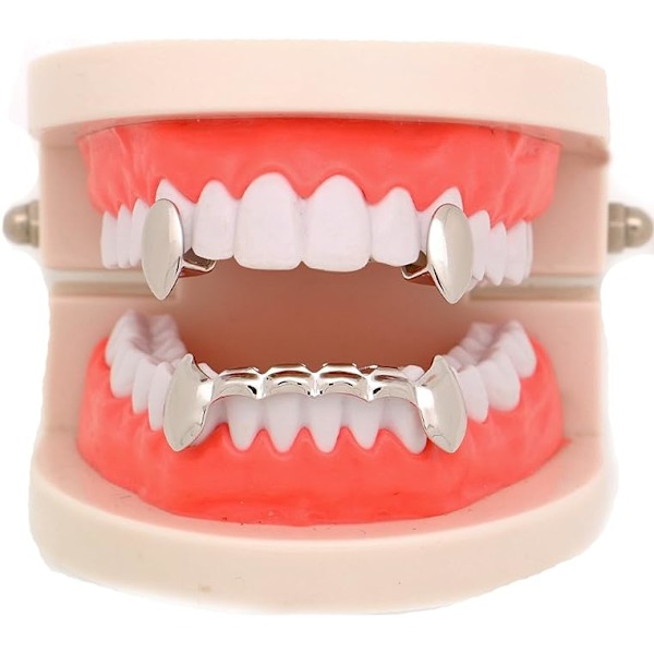 14k gull Vampyr Dracula tenner Grillz 2 stk enkelt fangs og 6 bunn