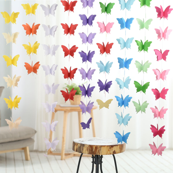 Fem 3 meter sommerfugle krans 3D papir farve flag fest deco