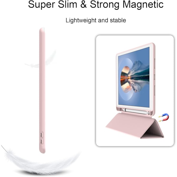 Vaaleanpunainen, Suojakotelo iPad10.2/iPad10.5/iPad9/iPadAri3:lle, Ohut ja pehmeä kolmiosainen taitettava jalusta, älykäs kotelo automaattisella lepotilalla/herätyksellä