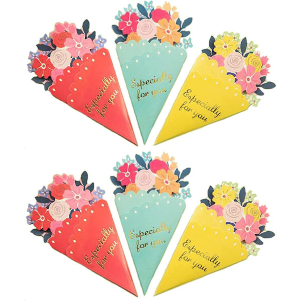 Sæt med 6 mini-lykønskningskort + små kuverter - blomsterbuket