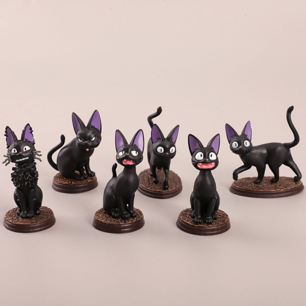 6 erilaista mustan kissan käsianimaatiosarjakuvanukkeleluja