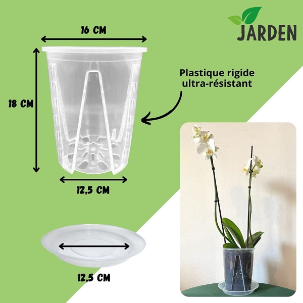 Sæt med 3 orkidépotter i gennemsigtigt stiv plastik Diameter 16 cm