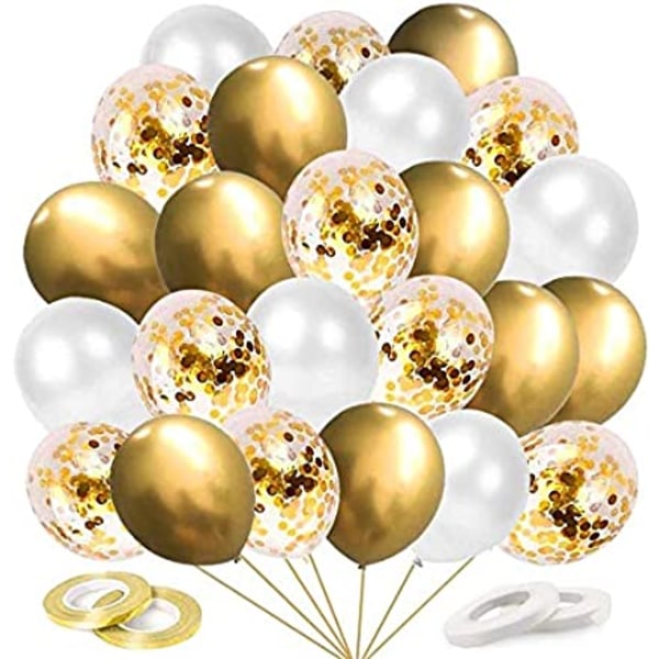 Guldballonger, 60 delar konfetti Heliumballonger i guld, vit Go