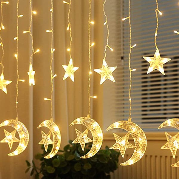 Twinkle Star 138 LED stjerne- og måneformet gardinlys, vindusgardin