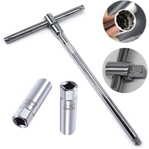 2 stk. Tændrørstik Sæt (14mm+16mm) + 3/8\" Tændrørsnøgle Installeringsværktøj