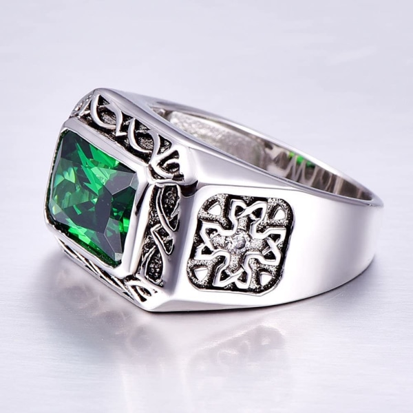 Herre luksus sølv smaragd ring personlig vintage europeisk an
