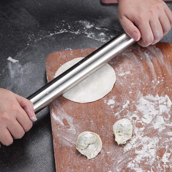 Rullepind i rustfrit stål med mat finish til bagning af pizzabund,