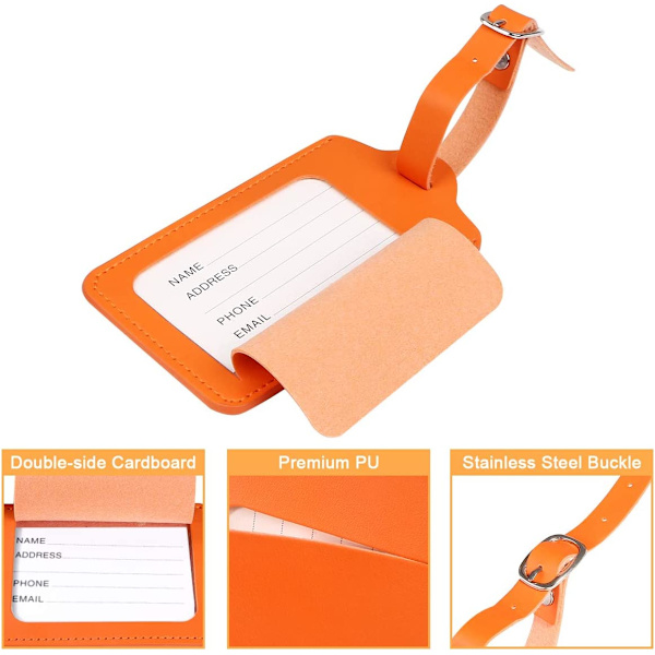 Matkalaukkuetiketit, 2 kpl, PU-nahkaa orange
