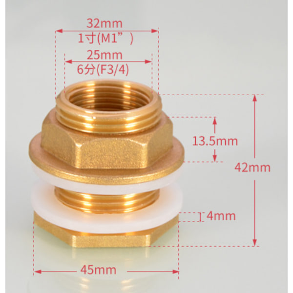 4 stk. G1 messing vandtank vandhane slangefitting adapter hane regnvandsspand stikkontakt messing tank stikkontakt til hane regnvandsspand vandtank