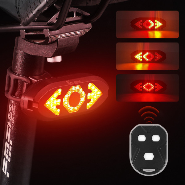 Cykelbaglygte med blinklys, trådløs fjernbetjening LED Bi