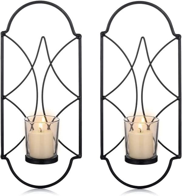 Setti 2 (Musta) Tealight-pidikettä Kynttilänjalka Seinälle Asennettu Meta